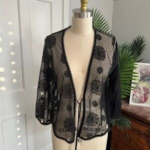 Johnny Was Black Sheer Embroidered Blazer